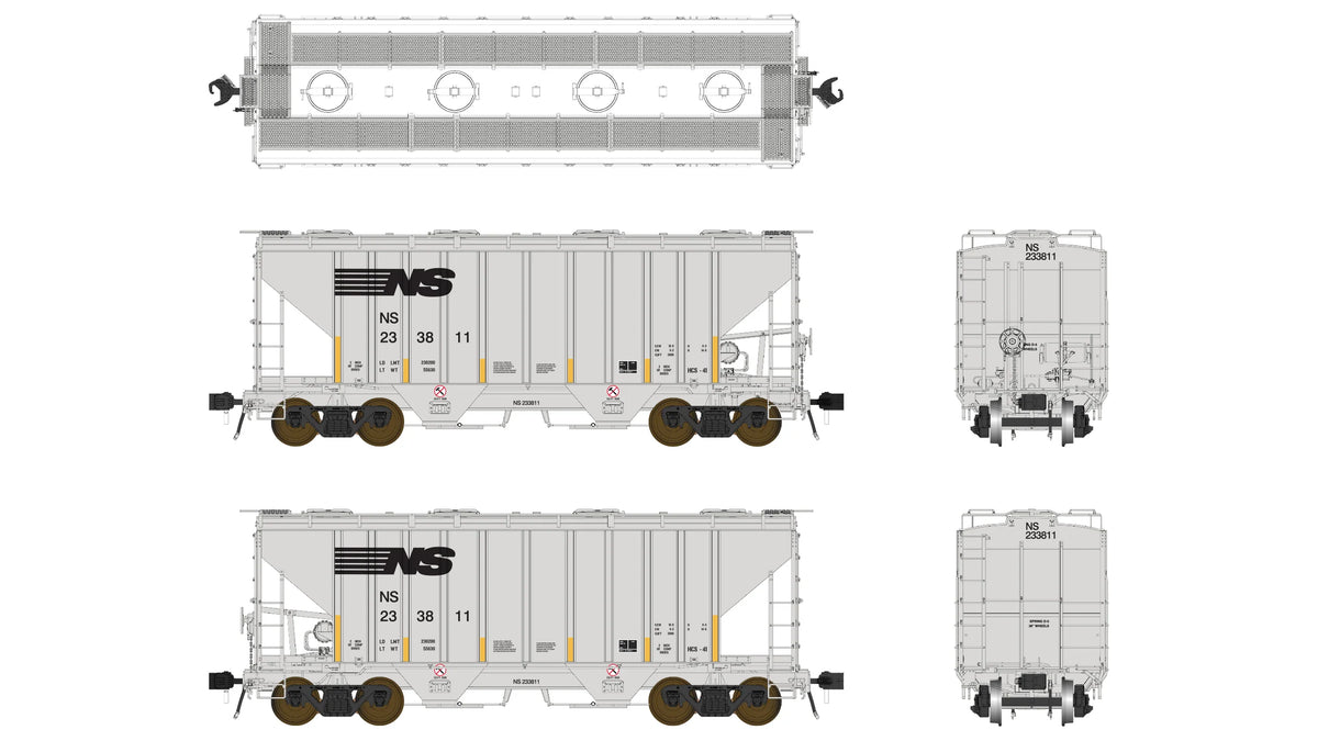 Class One Model Works FC01034 PS 3000CD Two-Bay Hopper Norfolk Southern #233808 HO Scale