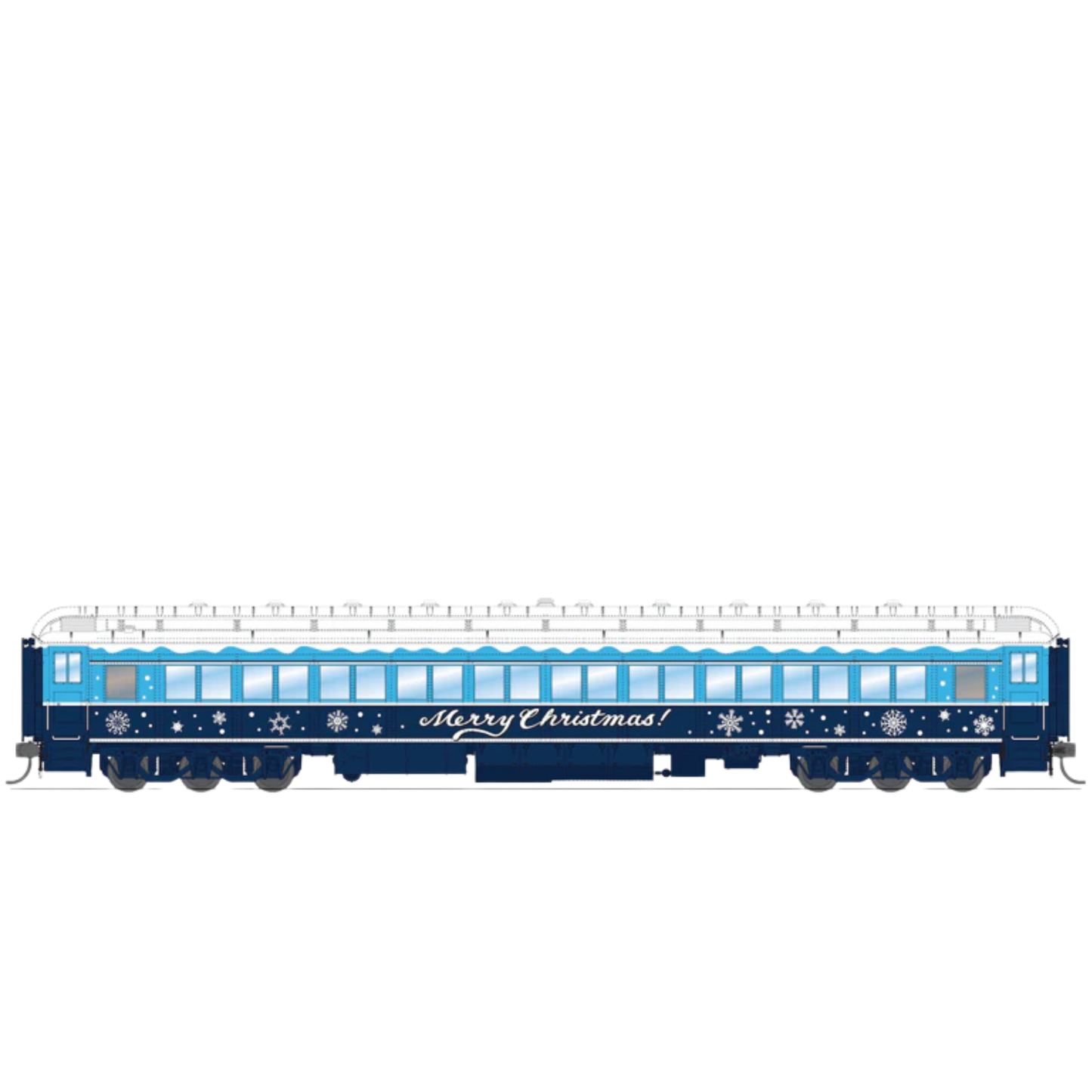 Broadway Limited Imports (9739) • Passenger Coach w/ Lights • Merry Christmas • Blue & White Holiday • HO Scale