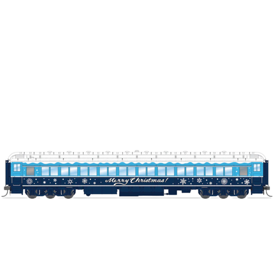Broadway Limited Imports (9739) • Passenger Coach w/ Lights • Merry Christmas • Blue & White Holiday • HO Scale