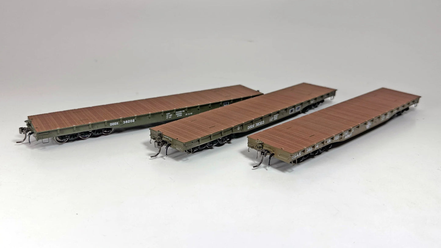 Rapido (199002A) | Magor 54' Department of Defense Flatcar | DODX #38128 (Early Patch) | HO Scale
