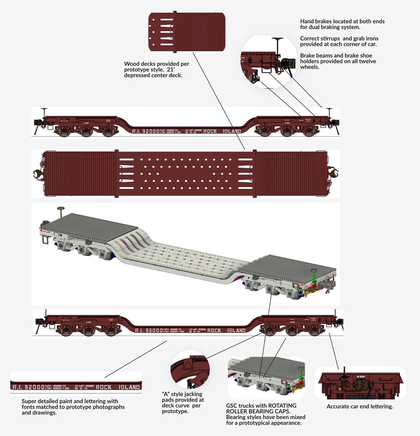 Class One Model Works (FC00238) | GSC Heavy Duty Flatcar | Rock Island #92000 | HO Scale
