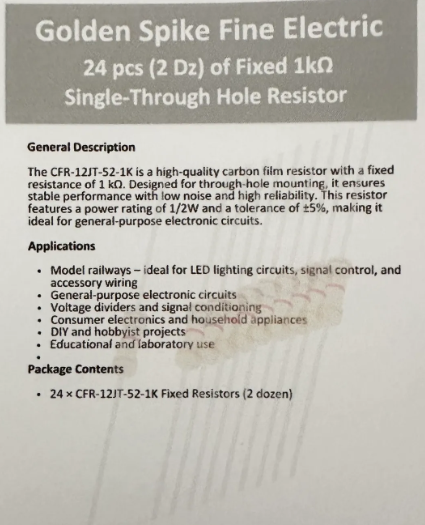 Golden Spike Fine Electric Single-Through Hole Resistor (24 pcs)