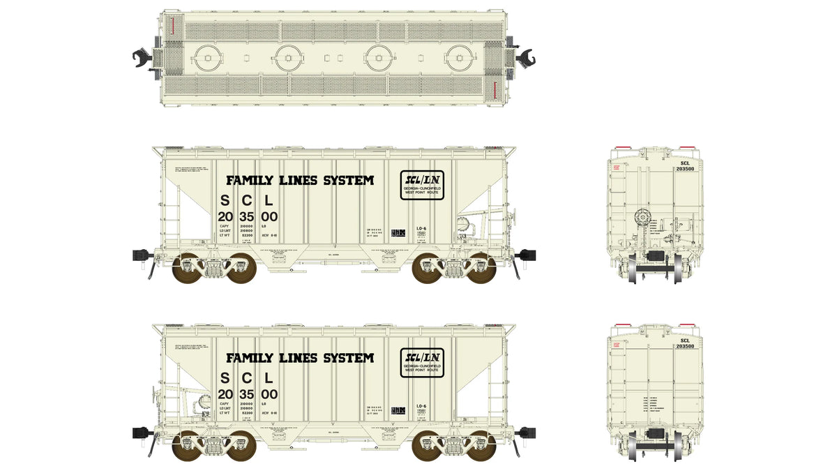 Class One Model Works FC01022 PS 3000CD Two-Bay Hopper Family Lines Seaboard Coast Line #203500 HO Scale