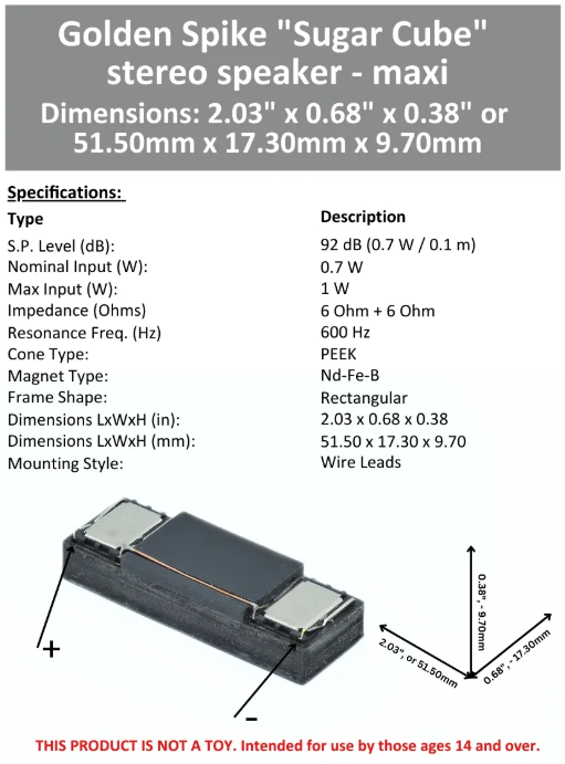 Golden Spike Sugar Cube Stereo Speaker "Maxi" 6 Ohm