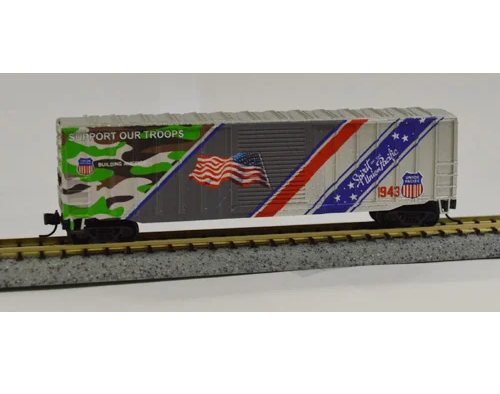 Value Trains Micro Trains Equipped ACF 50' 6" Boxcar - Spirit of the Union Pacific #1943 - Support Our Troops Heritage Scheme - N Scale