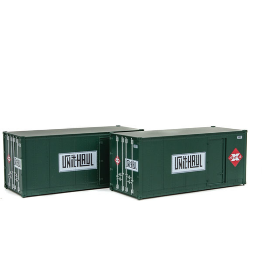 Walthers SceneMaster (949-8680) | 20' Smooth-Side Container w/ Right Side Door, 2- Pack | Railway Express Agency #260090 & #260092 | HO Scale