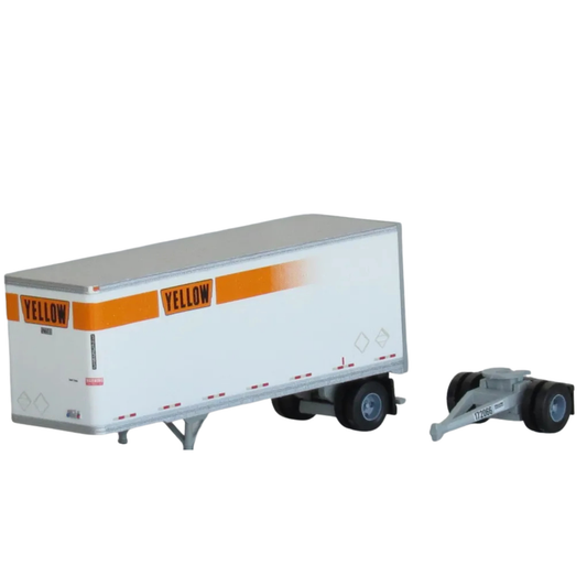 Trainworx (42885-01) | 28' Pup Van Trailer with Converter Dolly | Yellow #123593 | Assembled | N Scale