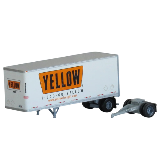 Trainworx (42885-04) | 28' Pup Van Trailer with Converter Dolly | Yellow #117753 | Assembled | N Scale