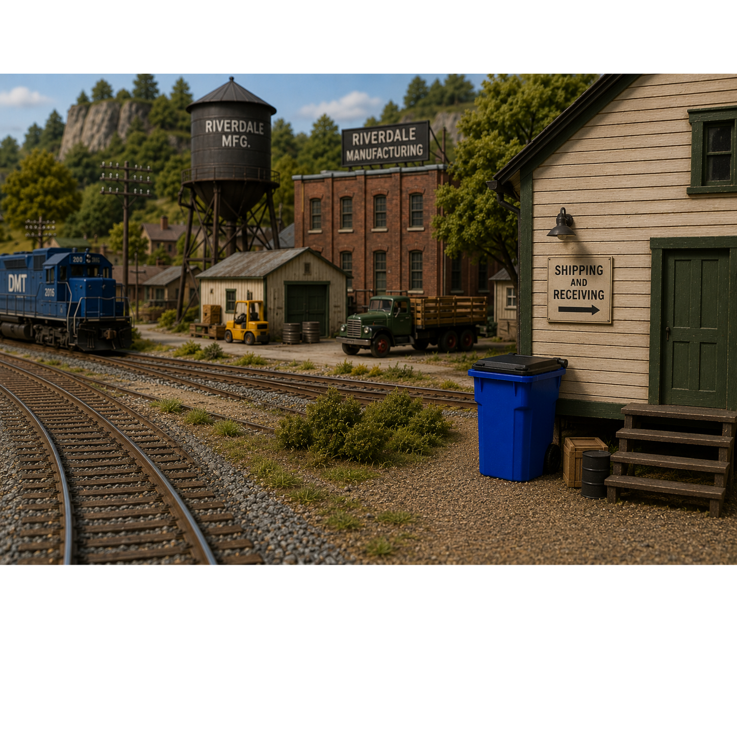 Big Dog Trains | Blue Trash Can | Pkg of 10 | HO Scale