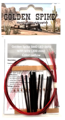 Golden Spike SMD LED 0603 Yellow with Wire (300 mm) - 12 pcs - All Scales
