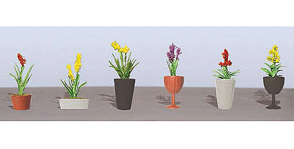 JTT Miniature, Assorted Potted Flower Plants, Set #2, Package of 6, HO Scale