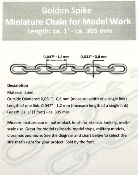 Golden Spike Miniature Chain for Model Work - All Scales