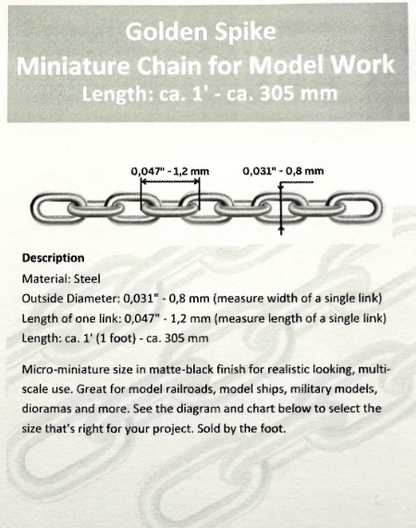 Golden Spike Miniature Chain for Model Work - All Scales