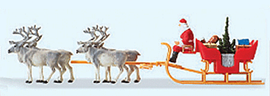 Preiser Kg, Christmas Sleigh, Santa, Packages, and 4 Reindeer, HO Scale