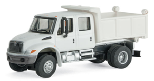 Walthers SceneMaster International(R) 4300 Crew Cab Dump Truck, Assembled, White w/ Railroad MOW Logo Decals, HO Scale