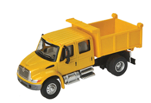 Walthers SceneMaster International(R) 4300 Crew Cab Dump Truck, Assembled, Yellow, HO Scale