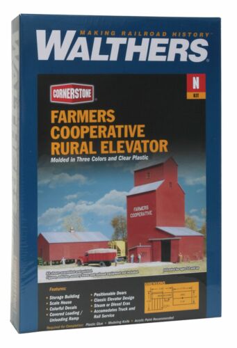 Walthers Cornerstone, Farmer’s Co-op Rural Grain Elevator Kit, N Scale