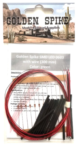 Golden Spike SMD LED 0603 Green with Wire (300 mm) - 12 pcs - All Scales
