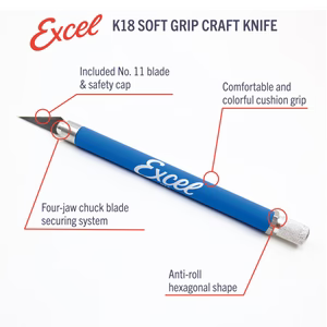 Excel Hobby Blades Corp. (19018) | K18 Grip-On Knife with Blades | Colors Vary | All Scales