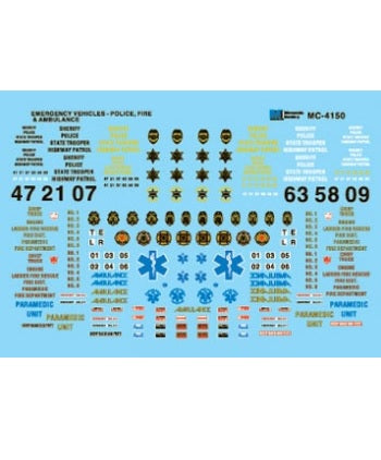 Microscale Industries - Vehicle Markings - Mini-Cal Emergency Markings - Police, Fire & Ambulance (1970+) - HO Scale