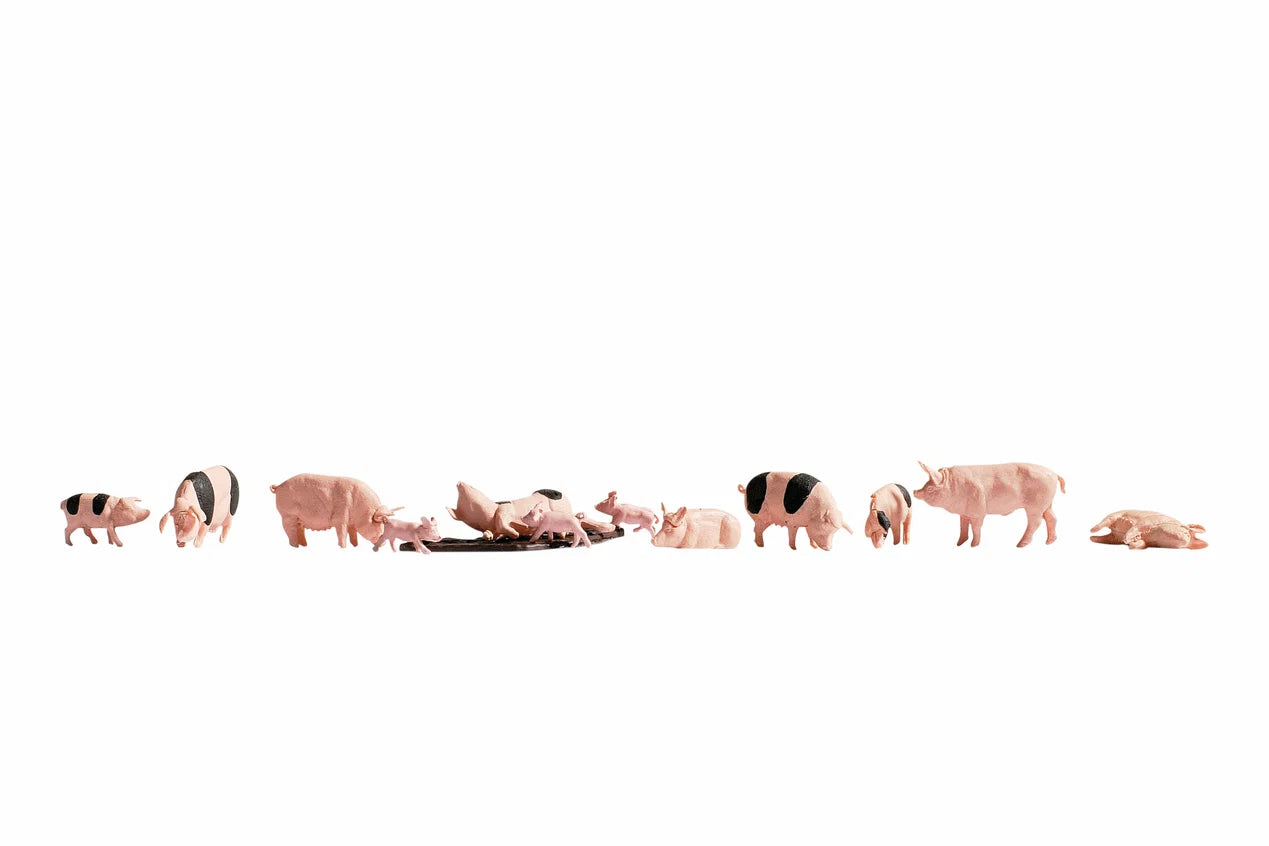 Noch Gmbh & Co (15712) | Mud-Lovin’ Farm Pigs & Piglets | Pkg of 12 | HO Scale