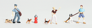 Woodland Scenics Scenic Accents(R) Figures, People & Pets (3 people, 3 dogs) HO Scale