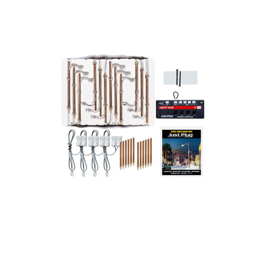 Woodland Scenics (5900) | Wooden Light Poles | Just Plug Value Pack w/ Light Hub | Pkg of 12 | HO Scale