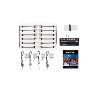 Woodland Scenics (5901) | Double Lamp Post | Just Plug Value Pack w/ Light Hub | Pkg of 12 | HO Scale