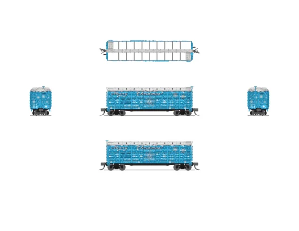 Broadway Limited 2-pack 40' Wood Stock Car, Holiday Season Stock Car, "Merry Christmas", No Sound, N Scale (New) - Image 4