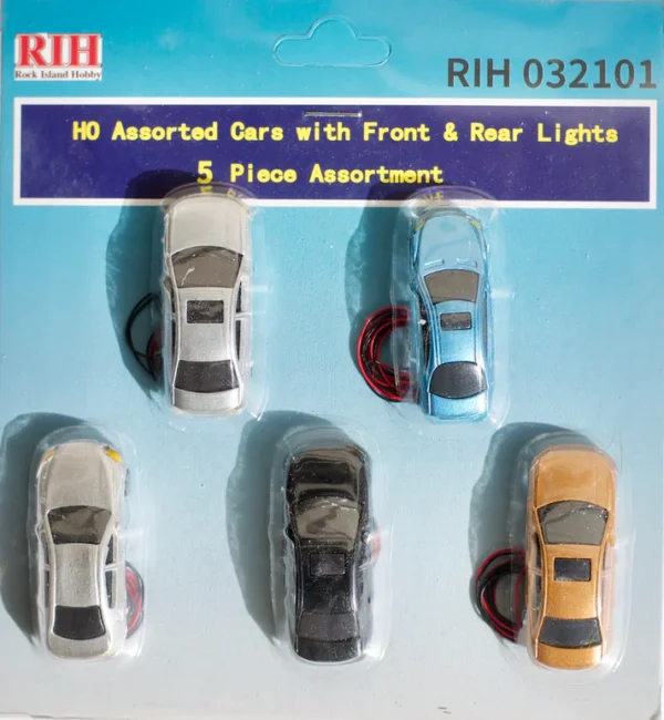 Rock Island Hobby RIH, Assorted Automobiles with Front and Rear Lights, (5) Pack, HO Scale - Image 2